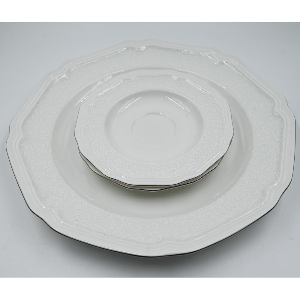 Mikasa HK 404 Floral Moire Ultima Plus Fine China Plate and Saucers Set of 3